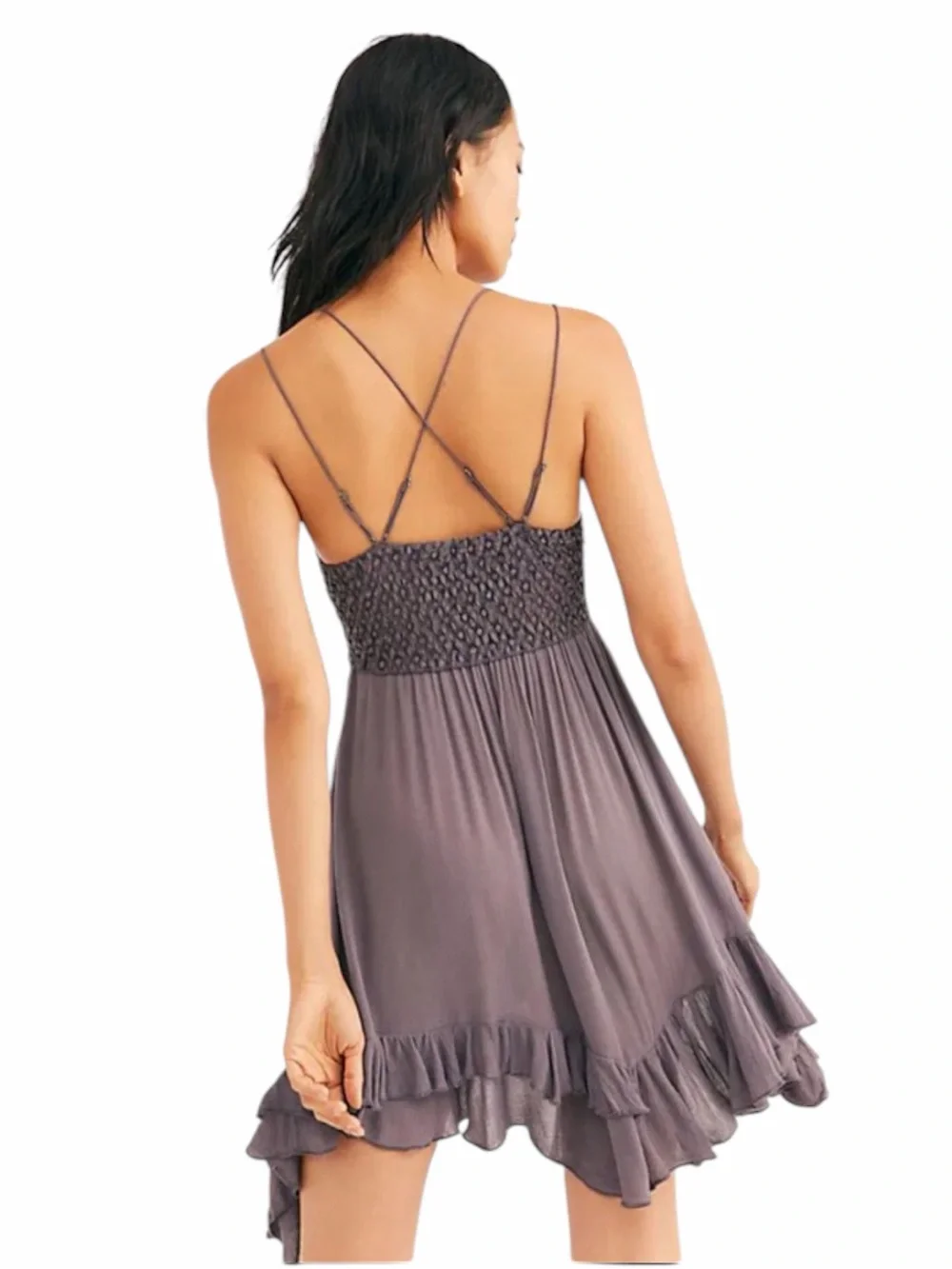 Free People Adella Lace Slip Dress Gray Small Boho Asymmetric Mini - Picture 9 of 12